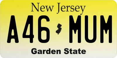 NJ license plate A46MUM