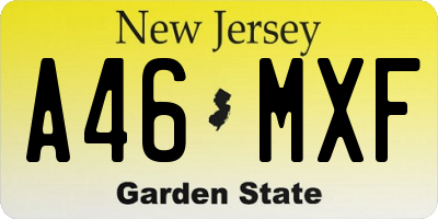 NJ license plate A46MXF