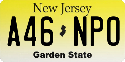 NJ license plate A46NPO