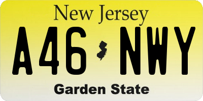 NJ license plate A46NWY