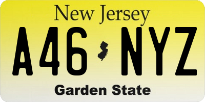 NJ license plate A46NYZ