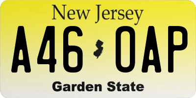 NJ license plate A46OAP
