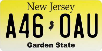 NJ license plate A46OAU
