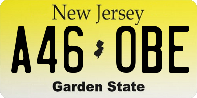 NJ license plate A46OBE