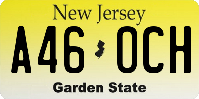 NJ license plate A46OCH