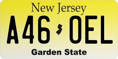 NJ license plate A46OEL