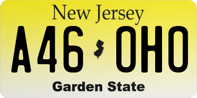 NJ license plate A46OHO