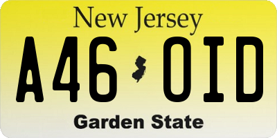 NJ license plate A46OID