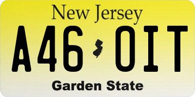 NJ license plate A46OIT