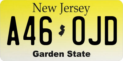 NJ license plate A46OJD