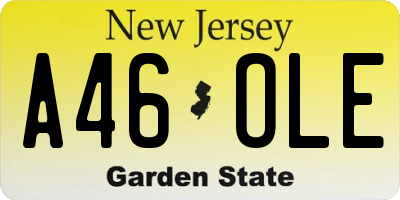 NJ license plate A46OLE