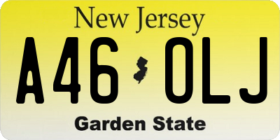 NJ license plate A46OLJ