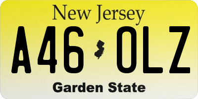 NJ license plate A46OLZ