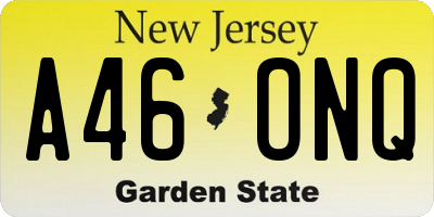 NJ license plate A46ONQ