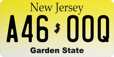 NJ license plate A46OOQ
