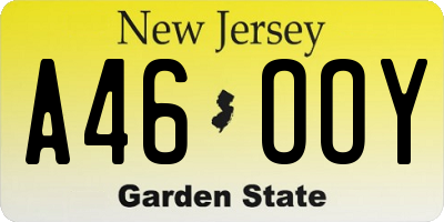 NJ license plate A46OOY