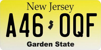 NJ license plate A46OQF