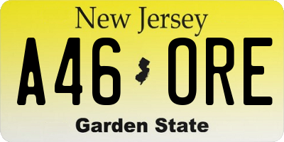 NJ license plate A46ORE