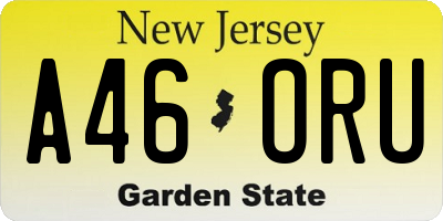 NJ license plate A46ORU