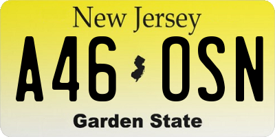 NJ license plate A46OSN
