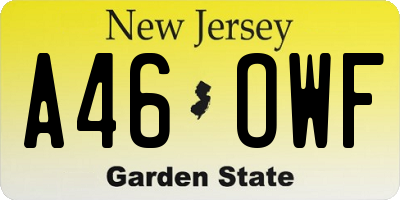 NJ license plate A46OWF