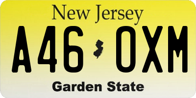 NJ license plate A46OXM