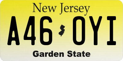 NJ license plate A46OYI