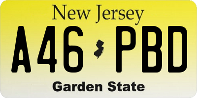 NJ license plate A46PBD