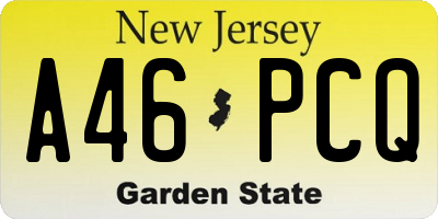 NJ license plate A46PCQ