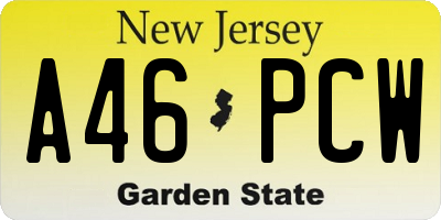 NJ license plate A46PCW