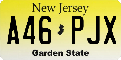 NJ license plate A46PJX