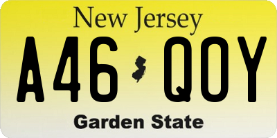 NJ license plate A46QOY