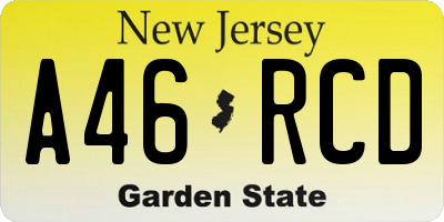 NJ license plate A46RCD
