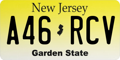 NJ license plate A46RCV