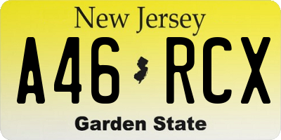 NJ license plate A46RCX
