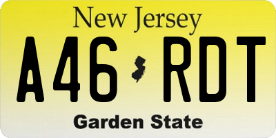 NJ license plate A46RDT