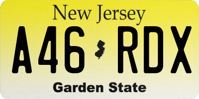 NJ license plate A46RDX