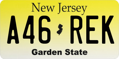 NJ license plate A46REK