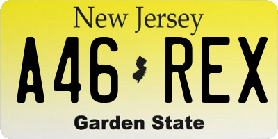NJ license plate A46REX