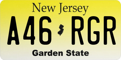 NJ license plate A46RGR