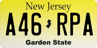 NJ license plate A46RPA