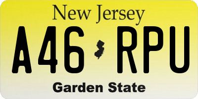 NJ license plate A46RPU