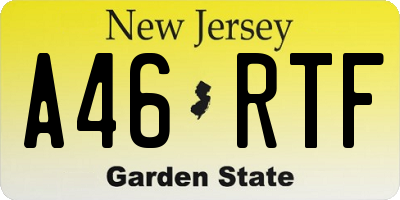NJ license plate A46RTF