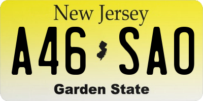 NJ license plate A46SAO