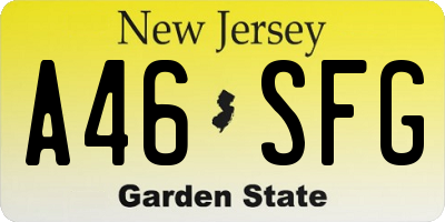 NJ license plate A46SFG
