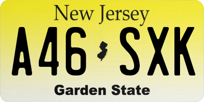 NJ license plate A46SXK