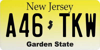 NJ license plate A46TKW