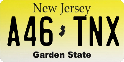 NJ license plate A46TNX