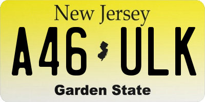 NJ license plate A46ULK