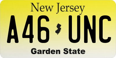 NJ license plate A46UNC